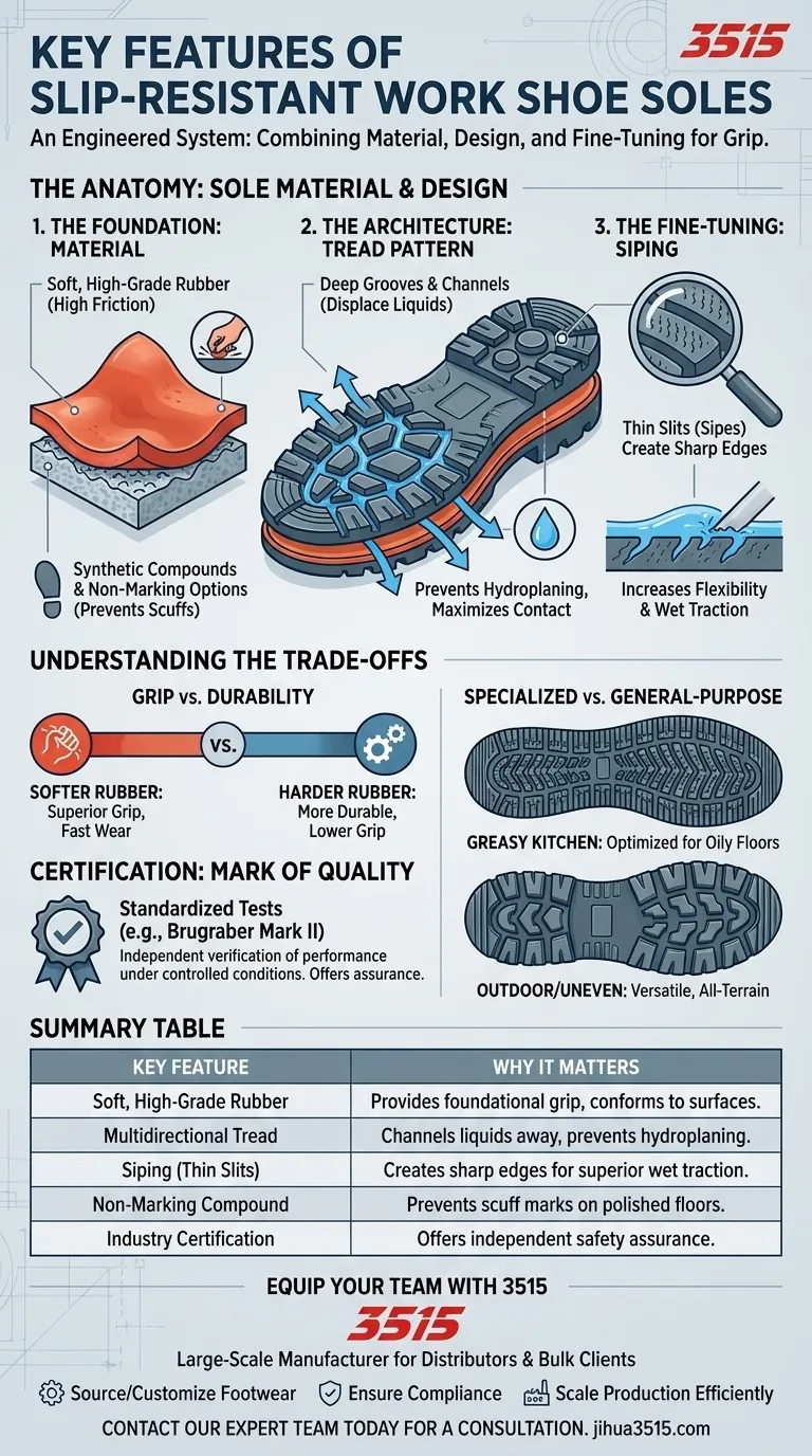 Quelles sont les caractéristiques clés à rechercher dans le composé de semelle des chaussures de travail antidérapantes ? Guide Visuel