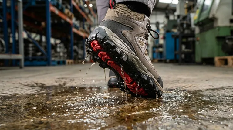 Quelles sont les caractéristiques clés à rechercher dans le composé de semelle des chaussures de travail antidérapantes ?