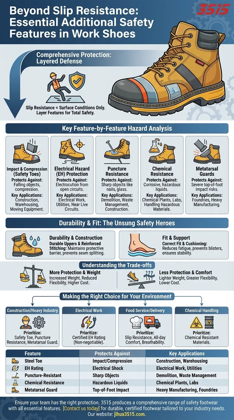 Quais recursos de segurança adicionais podem ser necessários em sapatos de trabalho antiderrapantes? Proteção Essencial para o Seu Local de Trabalho Guia Visual