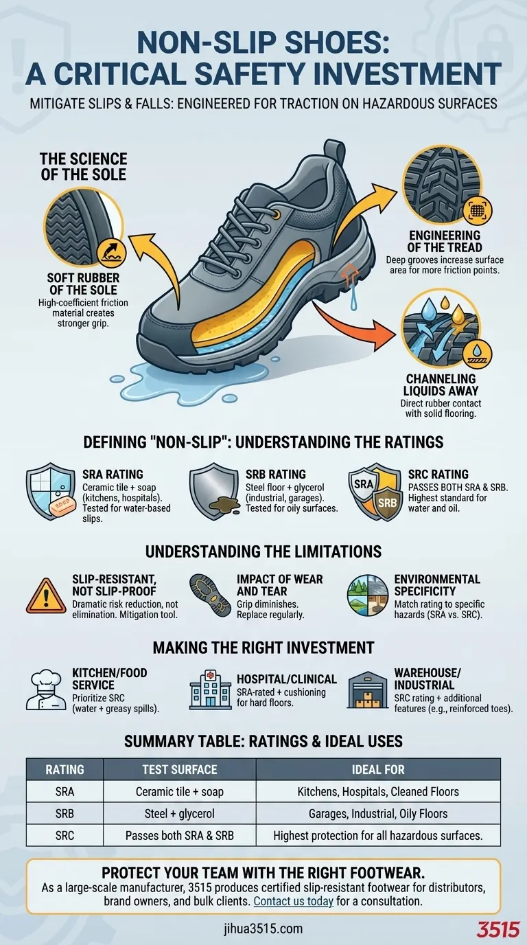 Perché le scarpe antiscivolo sono considerate un importante investimento per la sicurezza? Mitigare i rischi di scivolamento e caduta Guida Visiva