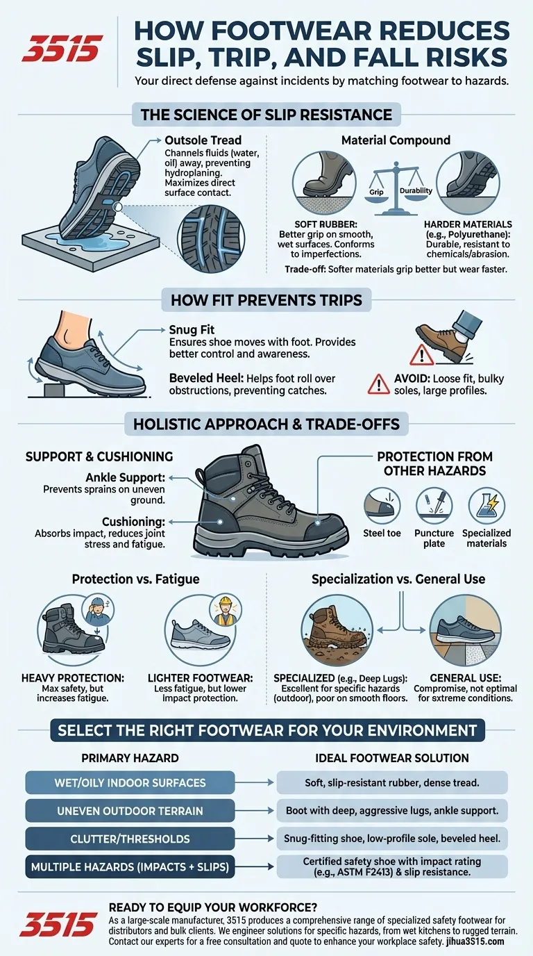 Come possono le calzature ridurre i rischi di scivolamento, inciampo e caduta? Abbina le tue scarpe al pericolo Guida Visiva