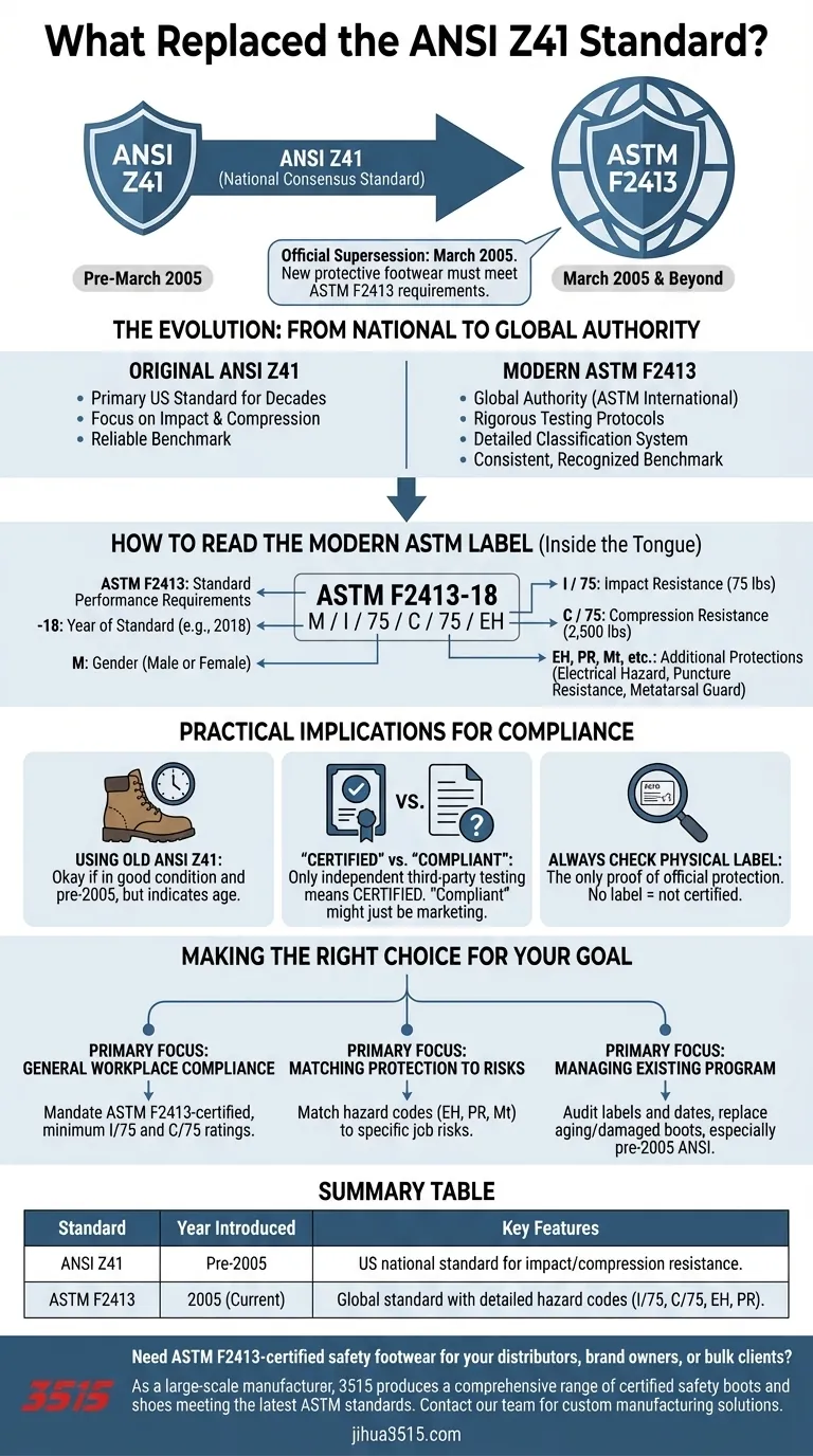 Qu'est-ce qui a remplacé la norme ANSI Z41 ? Un guide des chaussures de sécurité modernes ASTM F2413 Guide Visuel