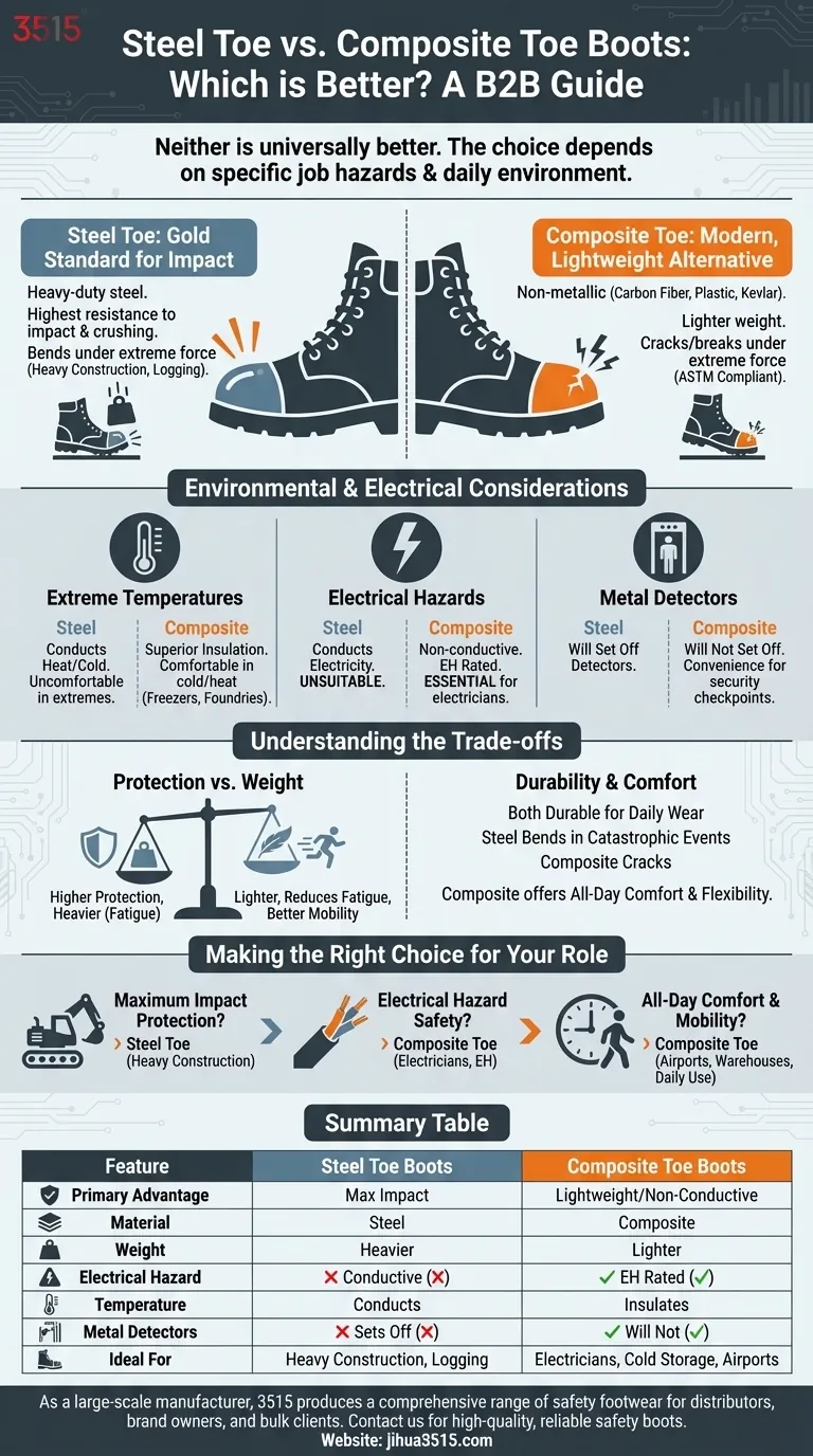 Which is better, steel toe or composite toe boots? Match Your Job's Hazards for Optimal Safety Visual Guide