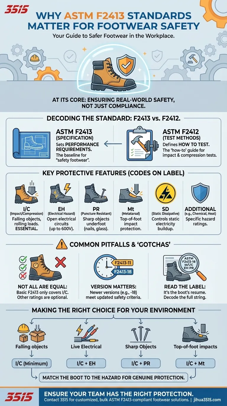 ¿Por qué es importante entender las normas ASTM F2413? Elija el calzado de seguridad adecuado para su trabajo Guía Visual