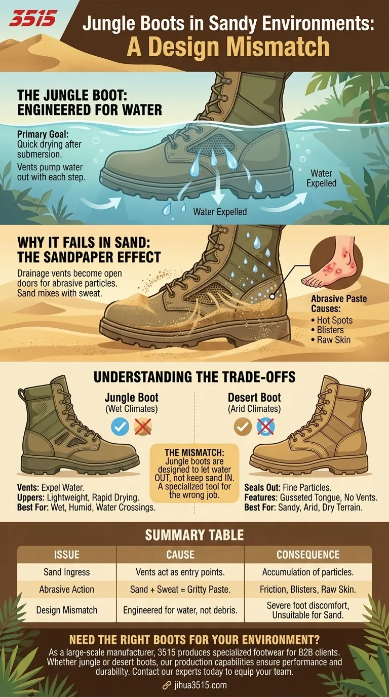 Quels problèmes peuvent survenir avec les bottes de jungle dans les environnements sableux ? Le défaut de conception critique expliqué Guide Visuel