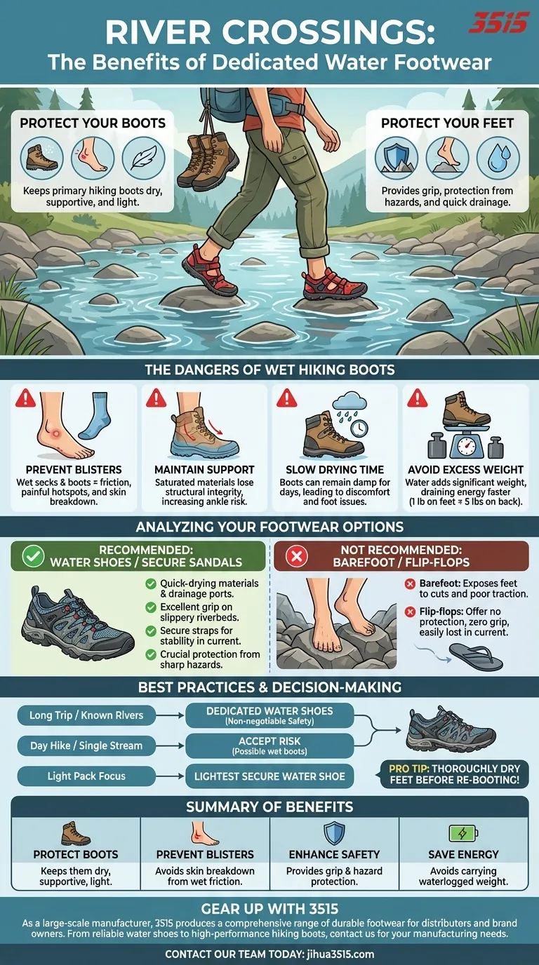 Quels sont les avantages de porter des sandales ou des chaussures d'eau pour traverser les rivières ? Protégez vos pieds et vos chaussures de randonnée Guide Visuel