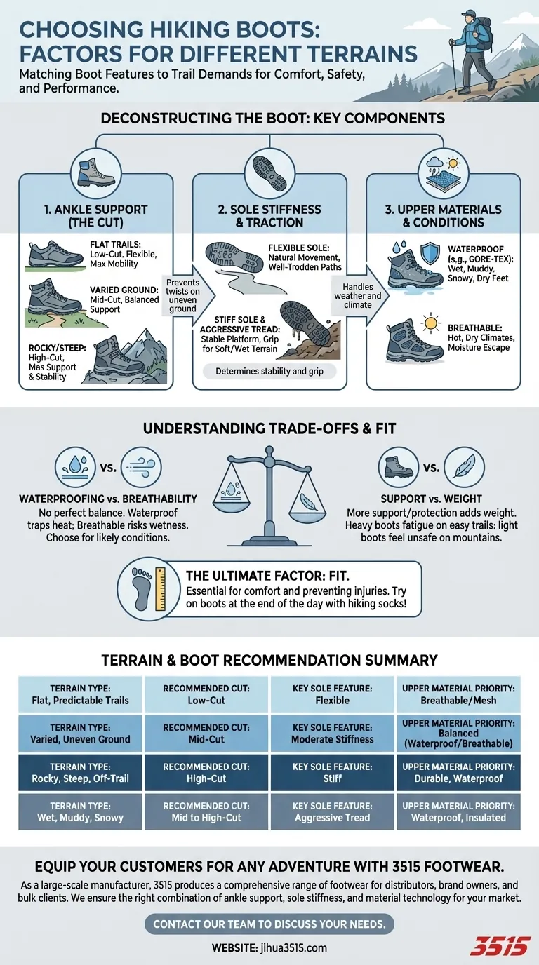 Quels facteurs doivent être pris en compte lors du choix de chaussures de randonnée pour différents terrains ? Adaptez votre chaussure au sentier pour des performances optimales Guide Visuel