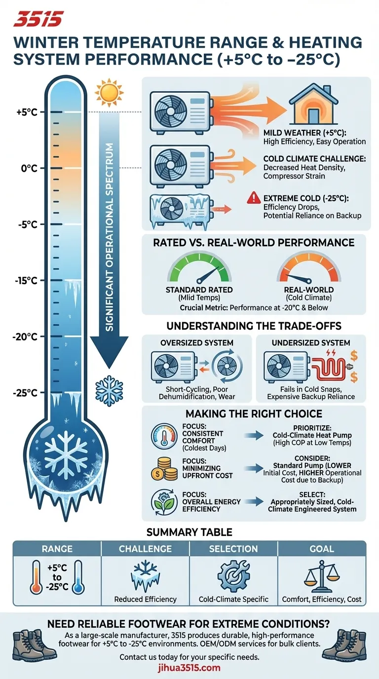 ما هو نطاق درجة الحرارة الذي يواجهه المستخدم في موقعه خلال فصل الشتاء؟ (+5 درجة مئوية إلى -25 درجة مئوية) دليل مرئي