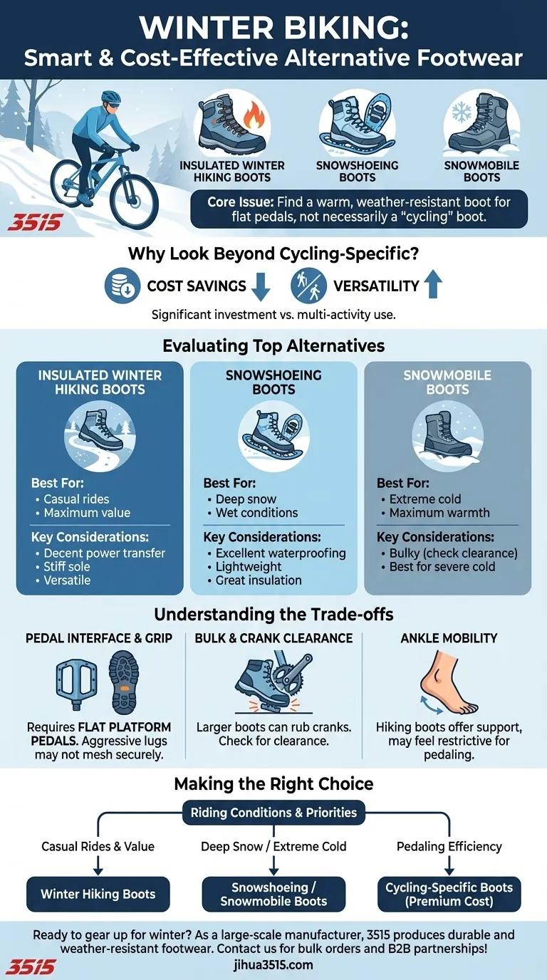 Quelles sont les options de chaussures alternatives suggérées pour le vélo en hiver ? Économisez de l'argent sur les bottes chaudes d'hiver Guide Visuel