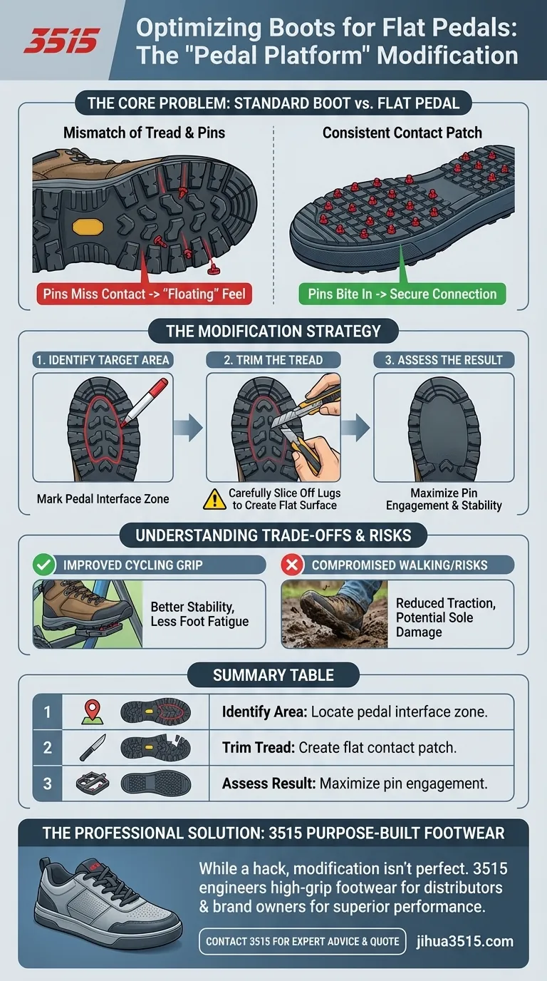 Quelles modifications peuvent être apportées aux bottes pour améliorer leurs performances sur les pédales plates ? Améliorer l'adhérence et la stabilité Guide Visuel