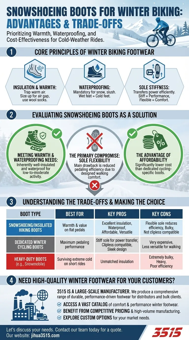 Quali sono i vantaggi dell'utilizzo di scarponi da ciaspolata per il ciclismo invernale? Calore e convenienza imbattibili sui pedali piatti Guida Visiva