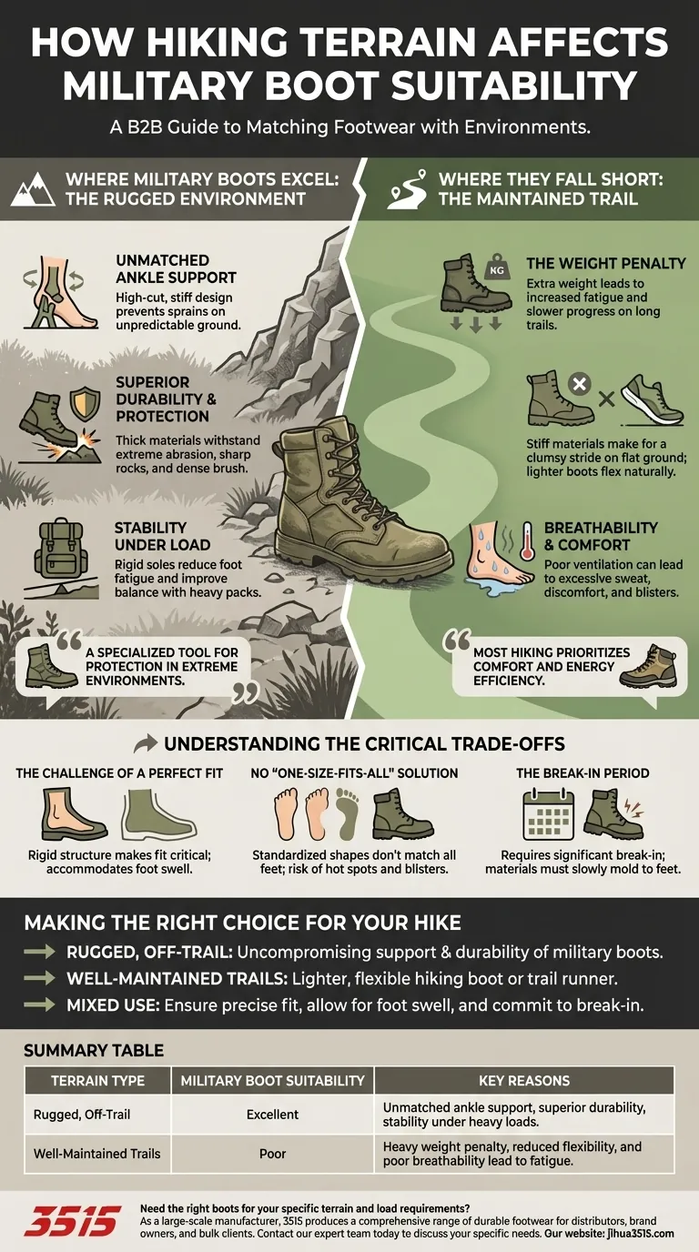 In che modo il terreno di escursione influisce sull'idoneità degli scarponi militari? Abbina i tuoi scarponi al sentiero per prestazioni ottimali Guida Visiva