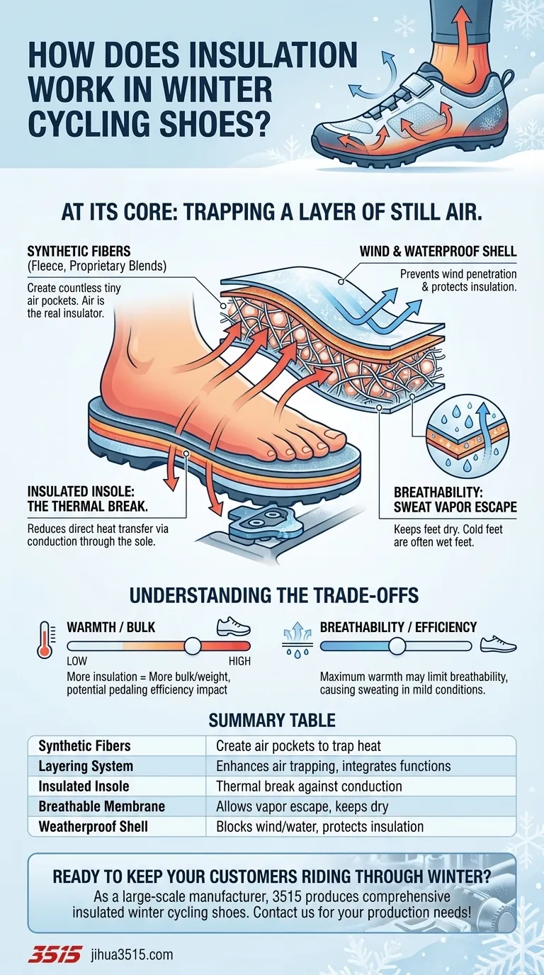 Как работает утепление в зимних велосипедных ботинках? Задерживает воздух, чтобы ноги оставались в тепле и сухости Визуальное руководство