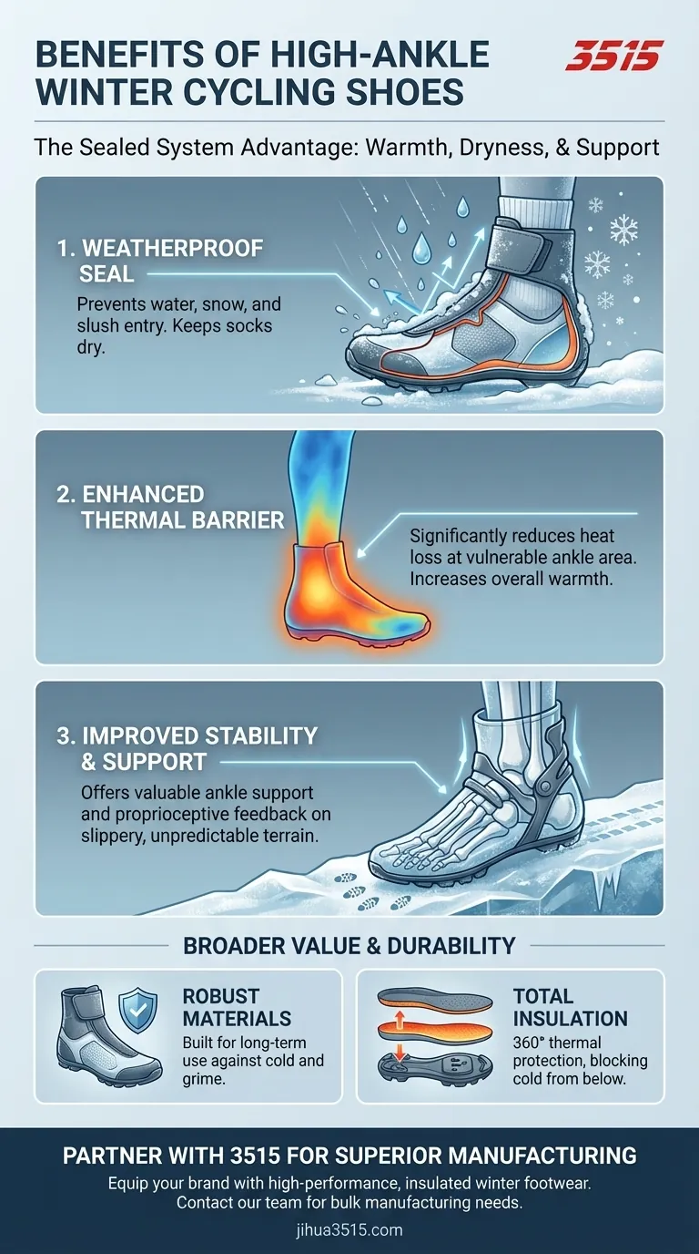Quali sono i vantaggi di una maggiore copertura della caviglia nelle scarpe da ciclismo invernali? Calore, asciutto e supporto superiori Guida Visiva