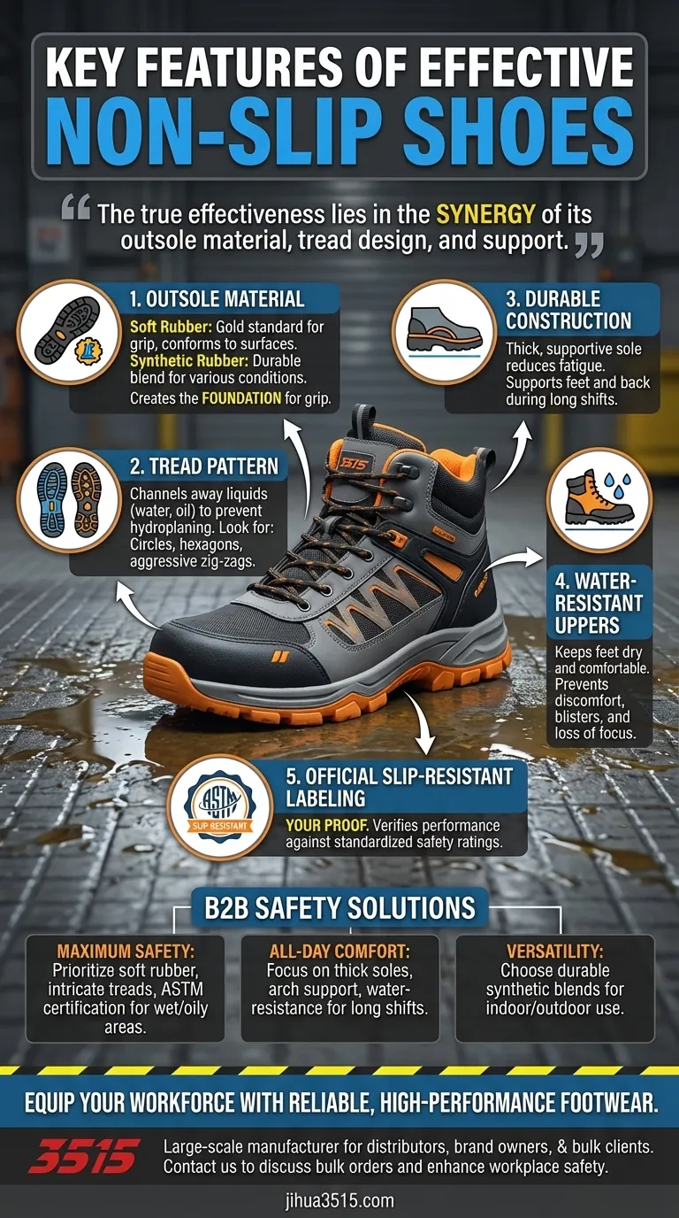 ¿Cuáles son las características clave a tener en cuenta en los zapatos antideslizantes? Guía esencial para la seguridad en el lugar de trabajo Guía Visual