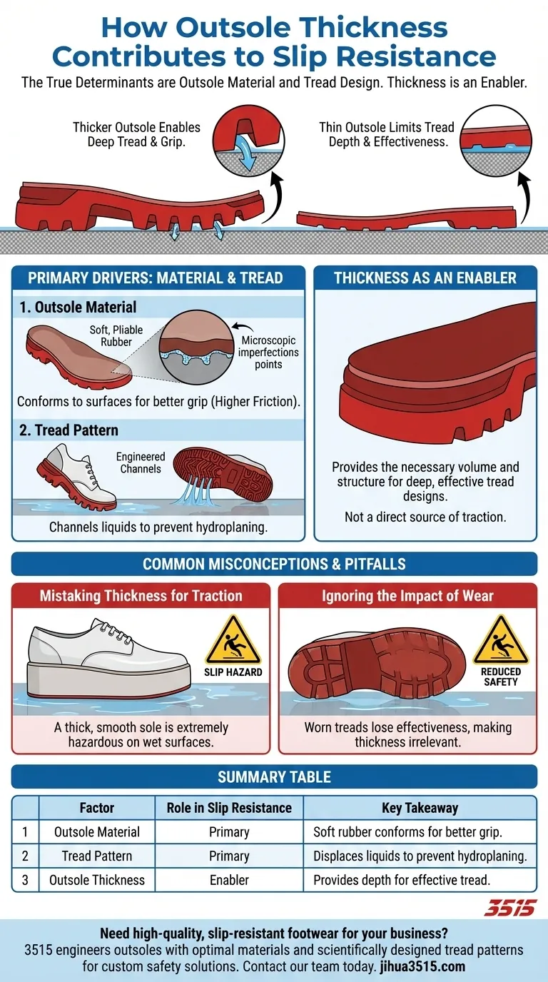 كيف يساهم سمك النعل الخارجي في مقاومة الانزلاق؟ الحقيقة حول المواد وتصميم المداس دليل مرئي