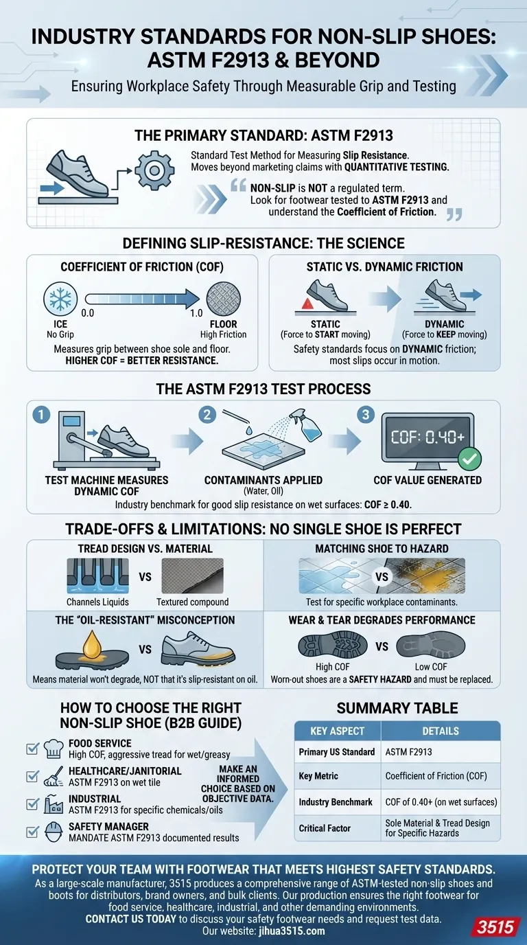 À quelles normes industrielles les chaussures antidérapantes doivent-elles se conformer ? Assurez la sécurité au travail avec la norme ASTM F2913 Guide Visuel