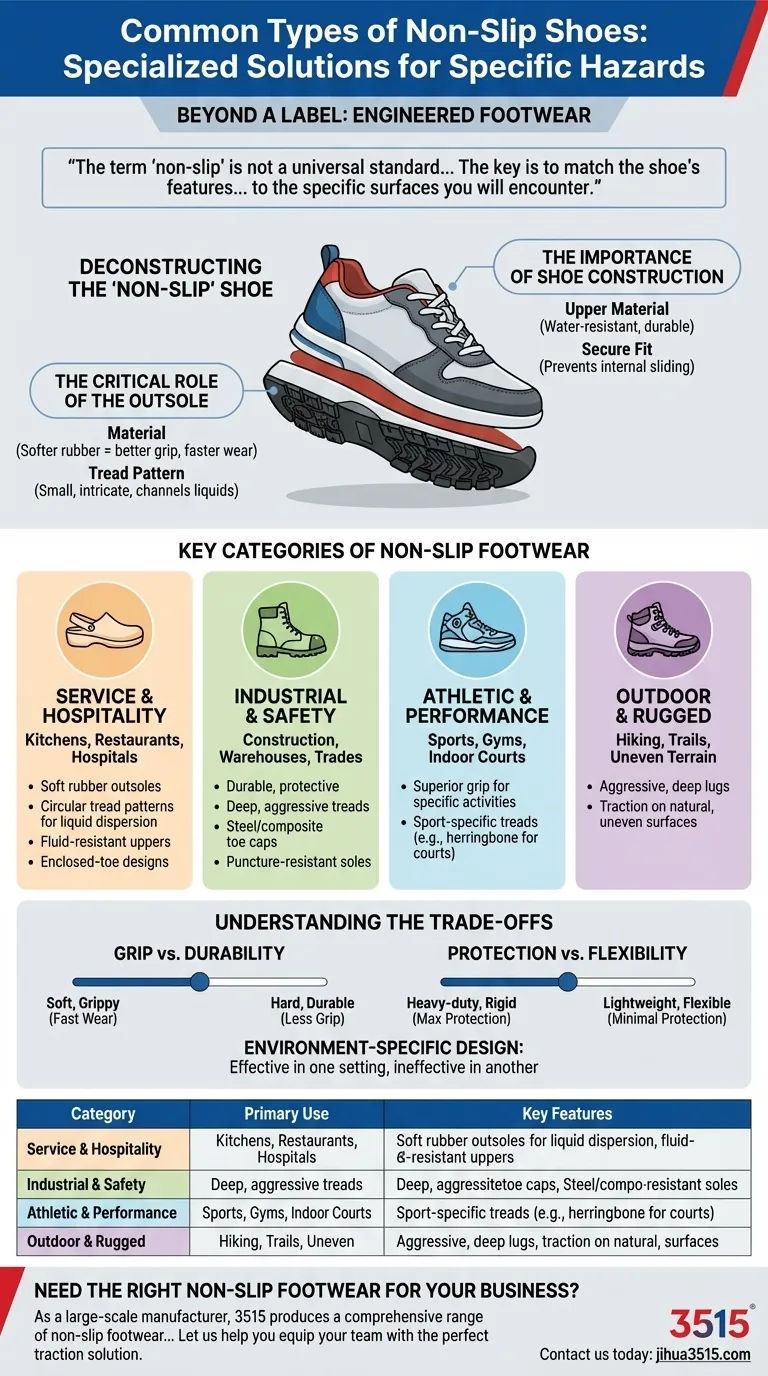 ¿Cuáles son los tipos comunes de calzado antideslizante disponibles? Encuentra la tracción adecuada para tu entorno de trabajo. Guía Visual