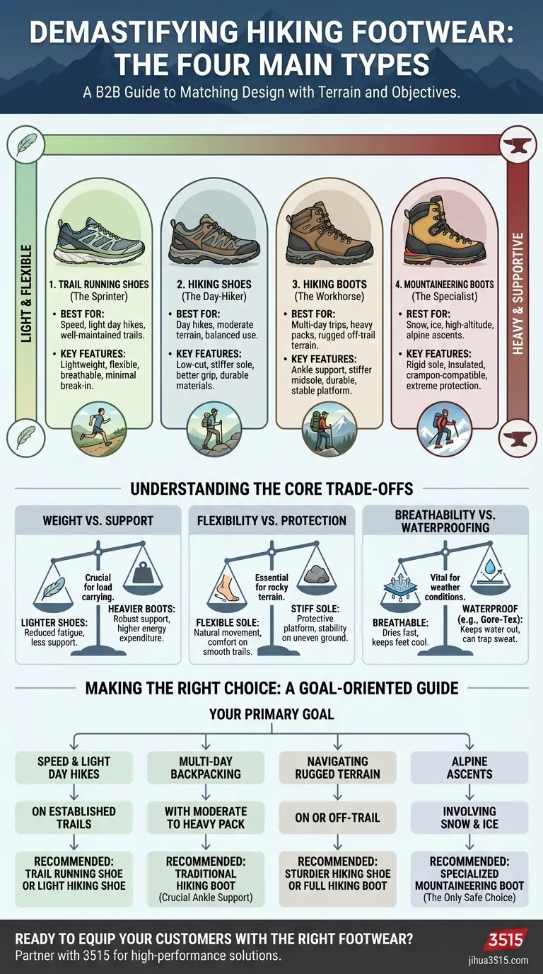 Quels sont les quatre principaux types de chaussures de randonnée ? Trouvez votre correspondance parfaite sur les sentiers Guide Visuel