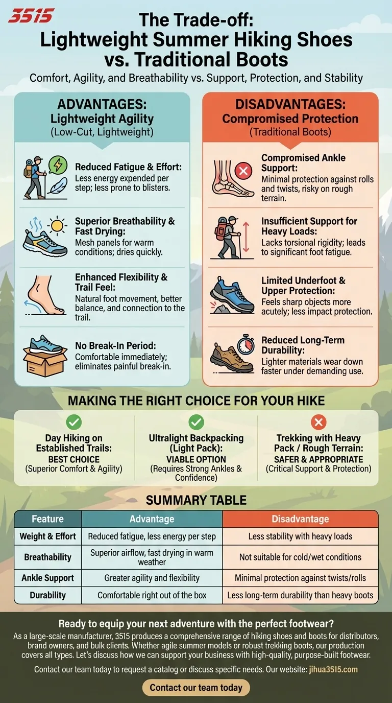 Quels sont les avantages et les inconvénients des chaussures de randonnée basses et légères pour l'été ? Un guide pour le confort et la sécurité sur les sentiers. Guide Visuel