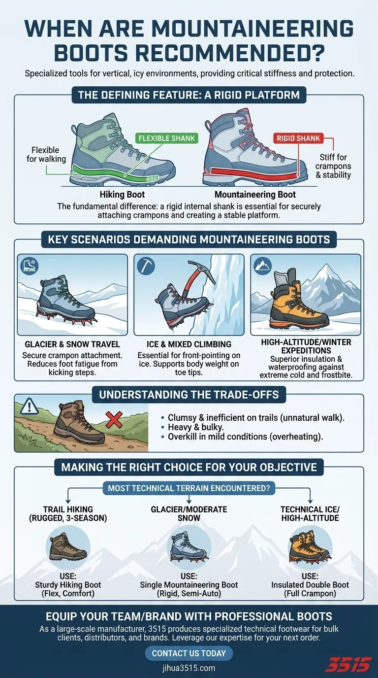 Quand les chaussures de montagne sont-elles recommandées ? Pour la progression sur glacier, l'escalade sur glace et les expéditions en haute altitude Guide Visuel