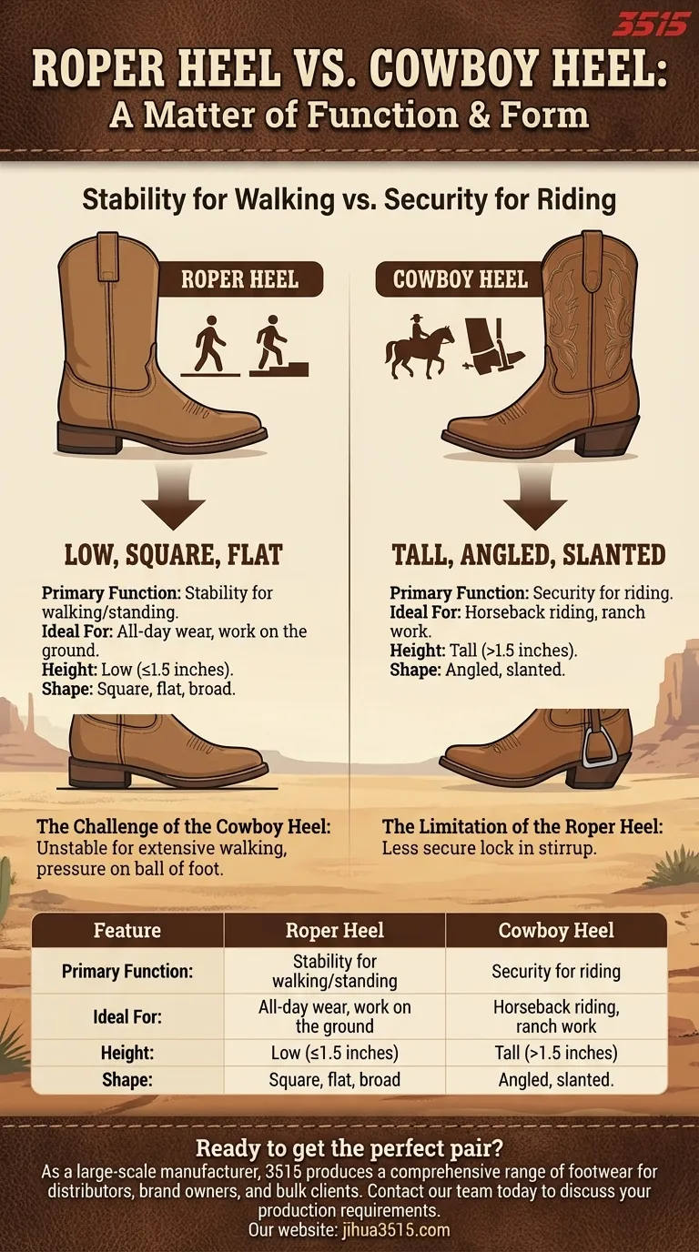 Quelle est la différence entre les talons de bottes de type roper et de type cowboy ? Choisissez le bon talon pour votre travail Guide Visuel