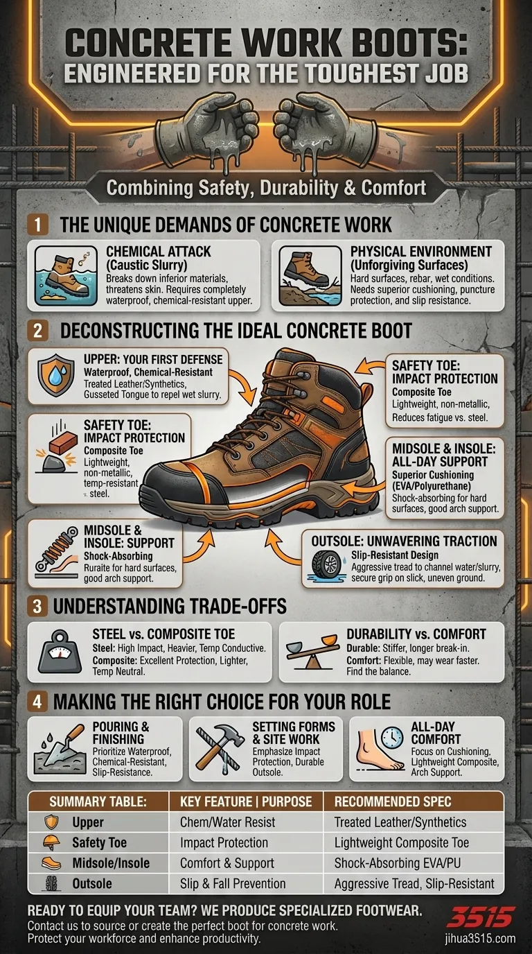 Quelles caractéristiques les ouvriers du béton doivent-ils rechercher dans leurs bottes de travail ? Protection essentielle pour les environnements difficiles Guide Visuel