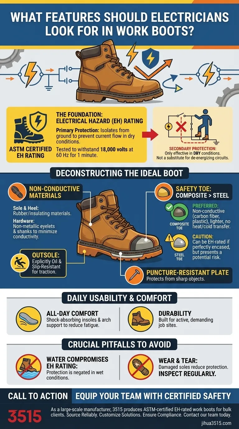 Quelles caractéristiques les électriciens doivent-ils rechercher dans leurs chaussures de travail ? Maximisez la sécurité avec des chaussures certifiées EH Guide Visuel