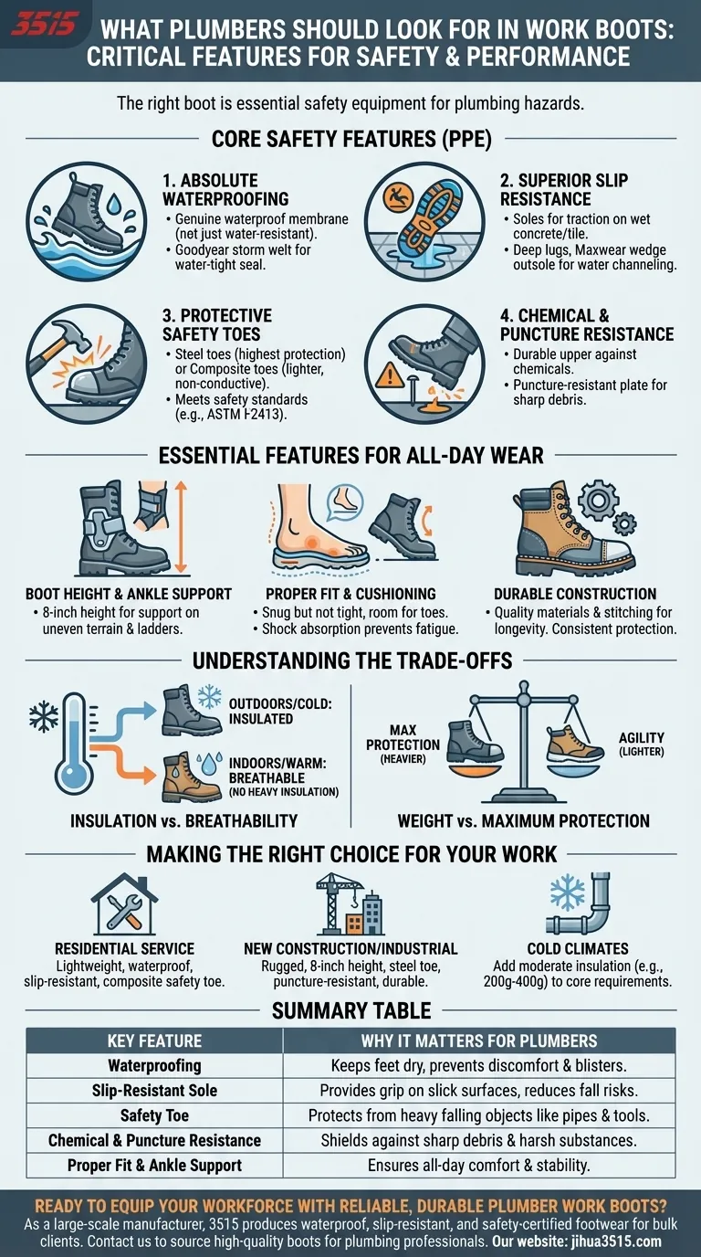 Quelles caractéristiques les plombiers doivent-ils rechercher dans leurs bottes de travail ? Traits clés pour la sécurité et le confort Guide Visuel