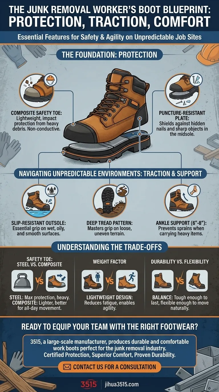 Quelles caractéristiques les travailleurs de l'enlèvement d'encombrants doivent-ils rechercher dans leurs bottes de travail ? Un guide de sécurité et de confort Guide Visuel