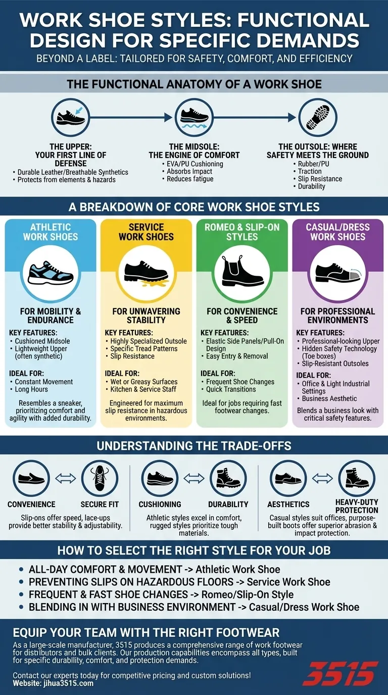 Quels sont les différents styles de chaussures de travail disponibles ? Trouvez la coupe parfaite pour votre emploi. Guide Visuel