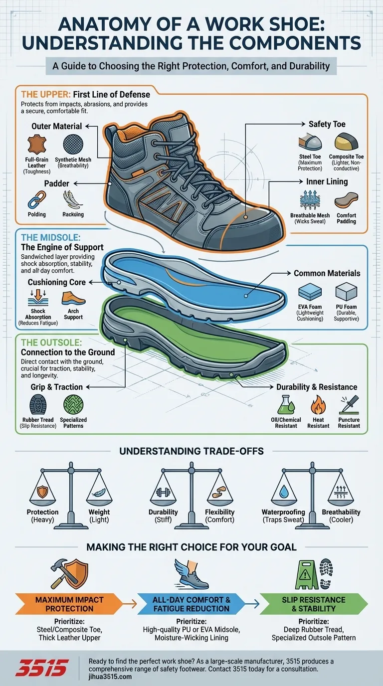 Quelles sont les principales composantes des chaussures de travail ? Un guide sur la sécurité, le confort et la durabilité Guide Visuel
