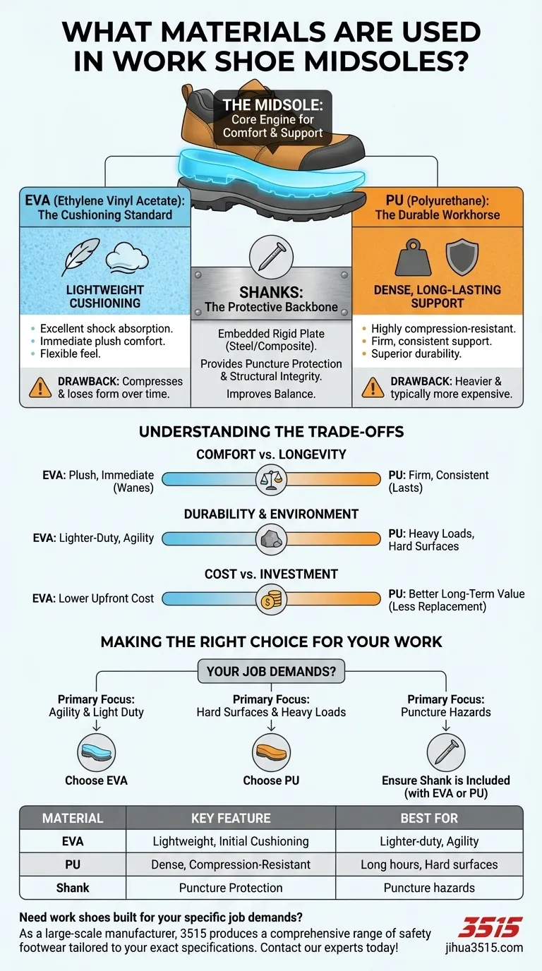Какие материалы используются в промежуточных подошвах рабочей обуви? Выбирайте между комфортом EVA и долговечностью PU Визуальное руководство