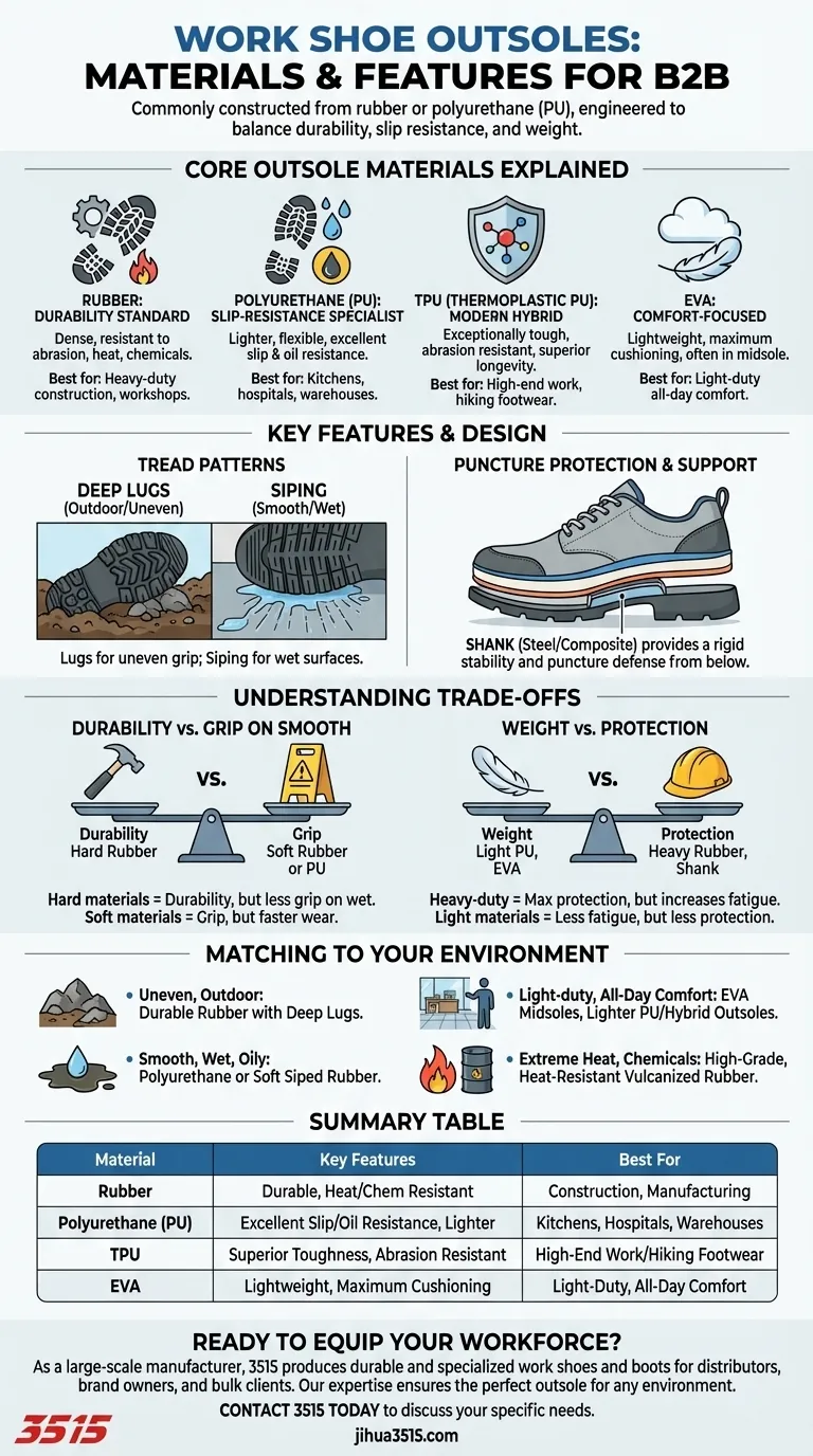Quels matériaux et caractéristiques trouve-t-on dans les semelles extérieures des chaussures de travail ? Choisissez la bonne semelle pour votre travail Guide Visuel