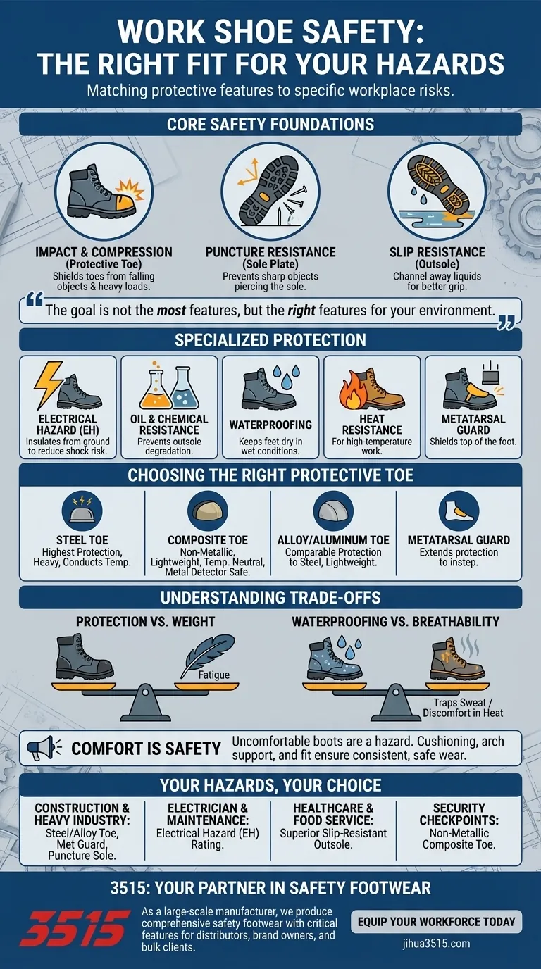 Quali caratteristiche di sicurezza dovrebbero essere considerate nelle scarpe da lavoro? Abbina la protezione giusta ai pericoli del tuo lavoro Guida Visiva