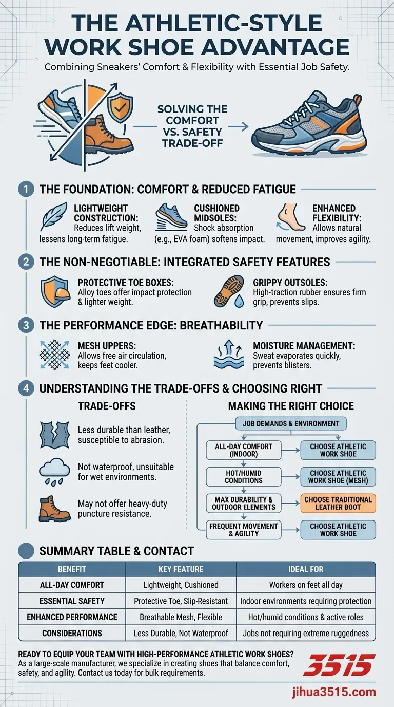 Quali sono i vantaggi delle scarpe da lavoro in stile atletico? Aumenta il comfort e la sicurezza per il tuo team Guida Visiva