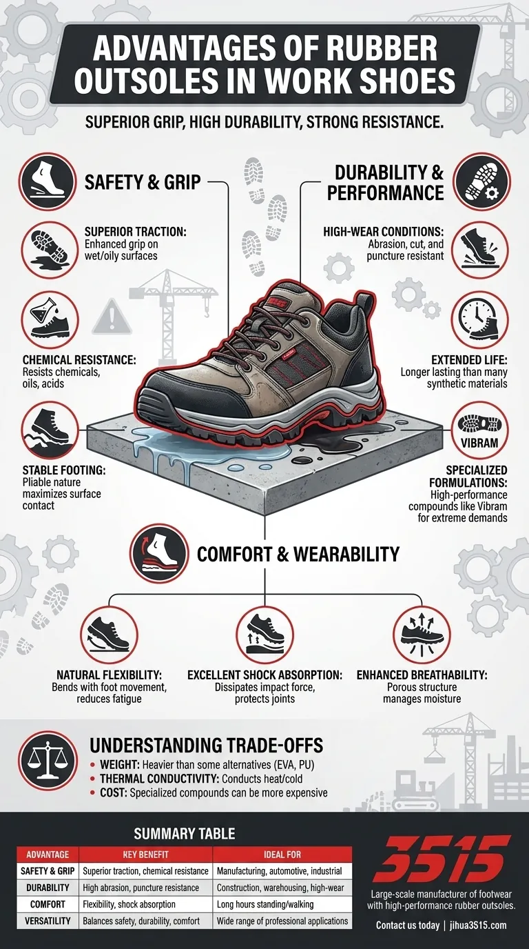 Каковы преимущества резиновой подошвы в рабочей обуви? Превосходное сцепление, долговечность и безопасность Визуальное руководство