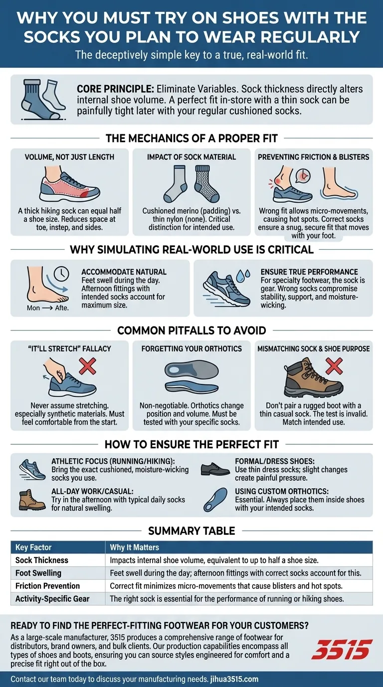 Pourquoi essayer des chaussures avec les chaussettes que vous prévoyez de porter régulièrement ? Assurez un ajustement parfait et sans douleur Guide Visuel