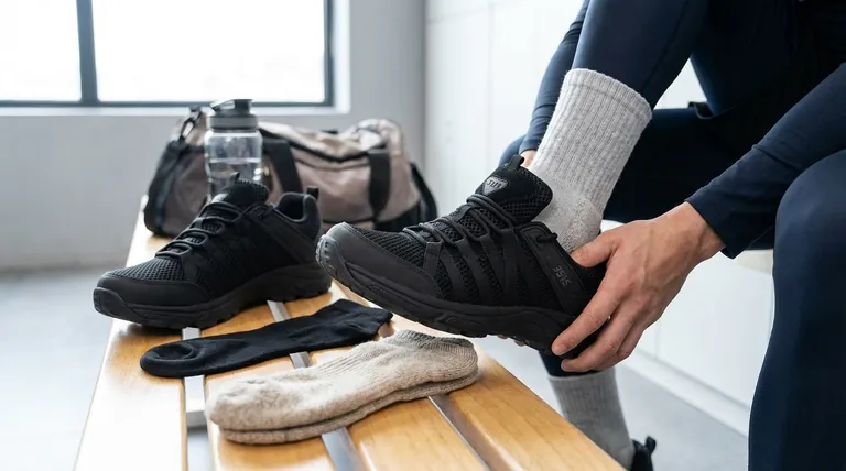 Pourquoi essayer des chaussures avec les chaussettes que vous prévoyez de porter régulièrement ? Assurez un ajustement parfait et sans douleur