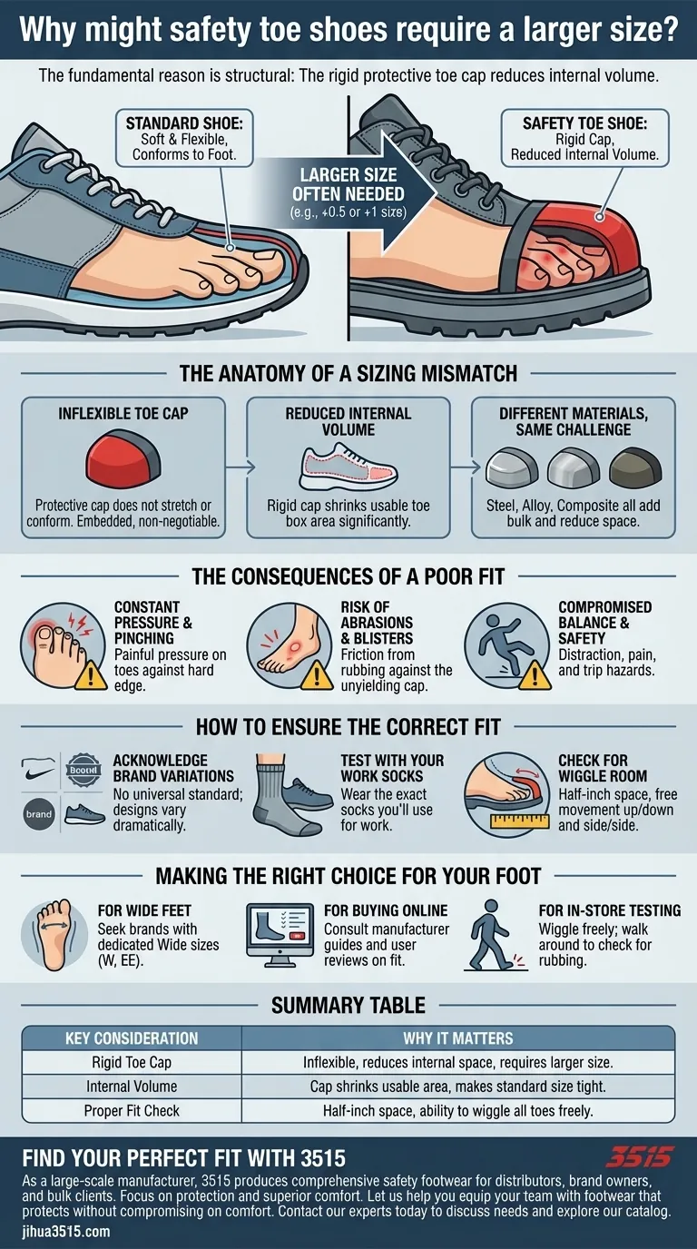 ¿Por qué los zapatos con punta de seguridad pueden requerir una talla más grande? Asegure un ajuste seguro y cómodo Guía Visual