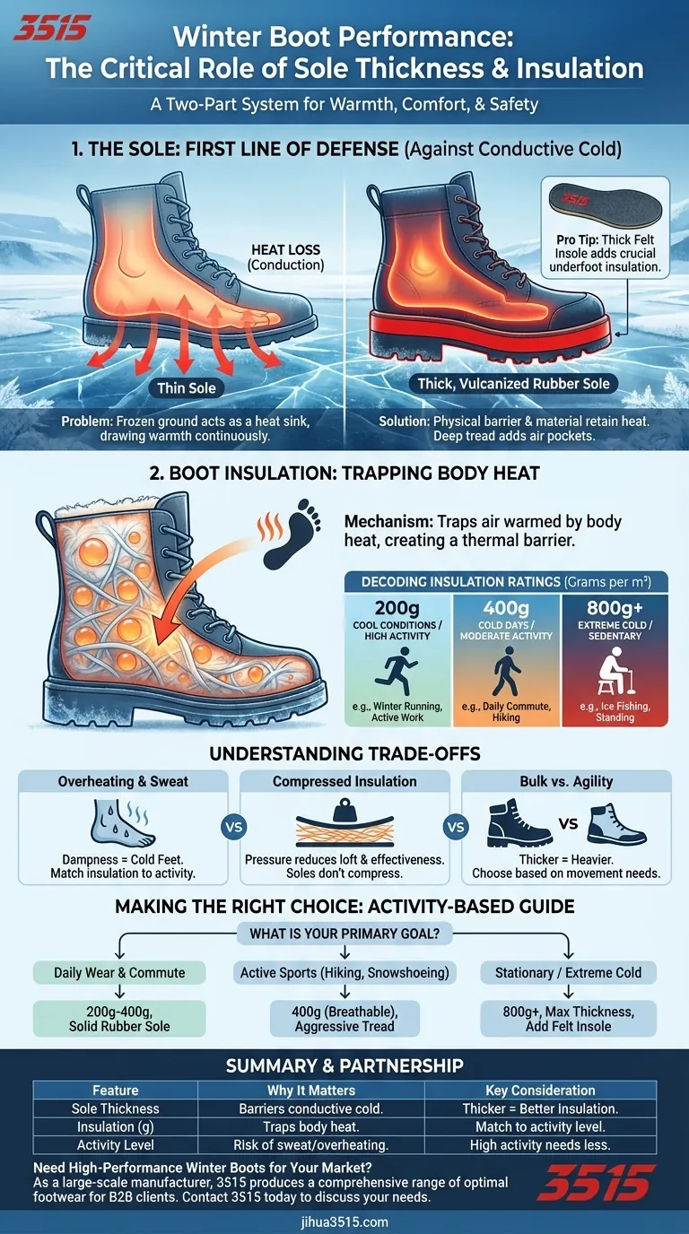 Quelle est l'importance de l'épaisseur de la semelle et de l'isolation pour les bottes d'hiver ? Maîtrisez le confort et la sécurité par temps froid Guide Visuel