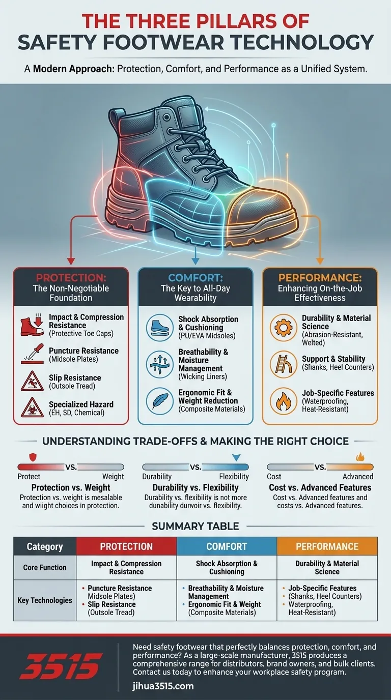 Quali sono le tre categorie principali di tecnologia per calzature di sicurezza? Protezione, Comfort e Prestazioni Guida Visiva