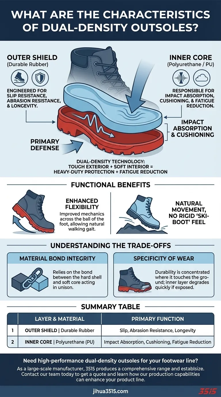 Quelles sont les caractéristiques des semelles extérieures à double densité ? La sécurité supérieure rencontre le confort toute la journée Guide Visuel