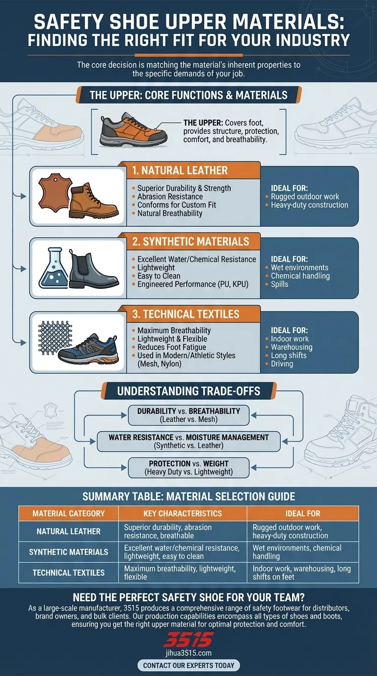 ¿Qué materiales se utilizan para la parte superior de los zapatos de seguridad? Elija el mejor para su entorno de trabajo Guía Visual
