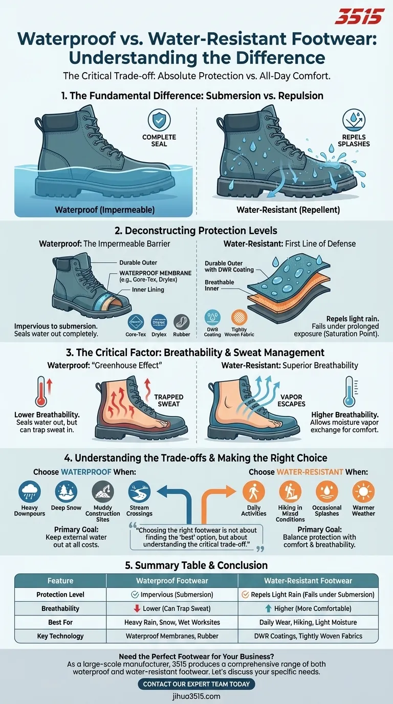 Quelle est la différence entre les chaussures imperméables et les chaussures résistantes à l'eau ? Choisissez la bonne protection pour vos besoins Guide Visuel