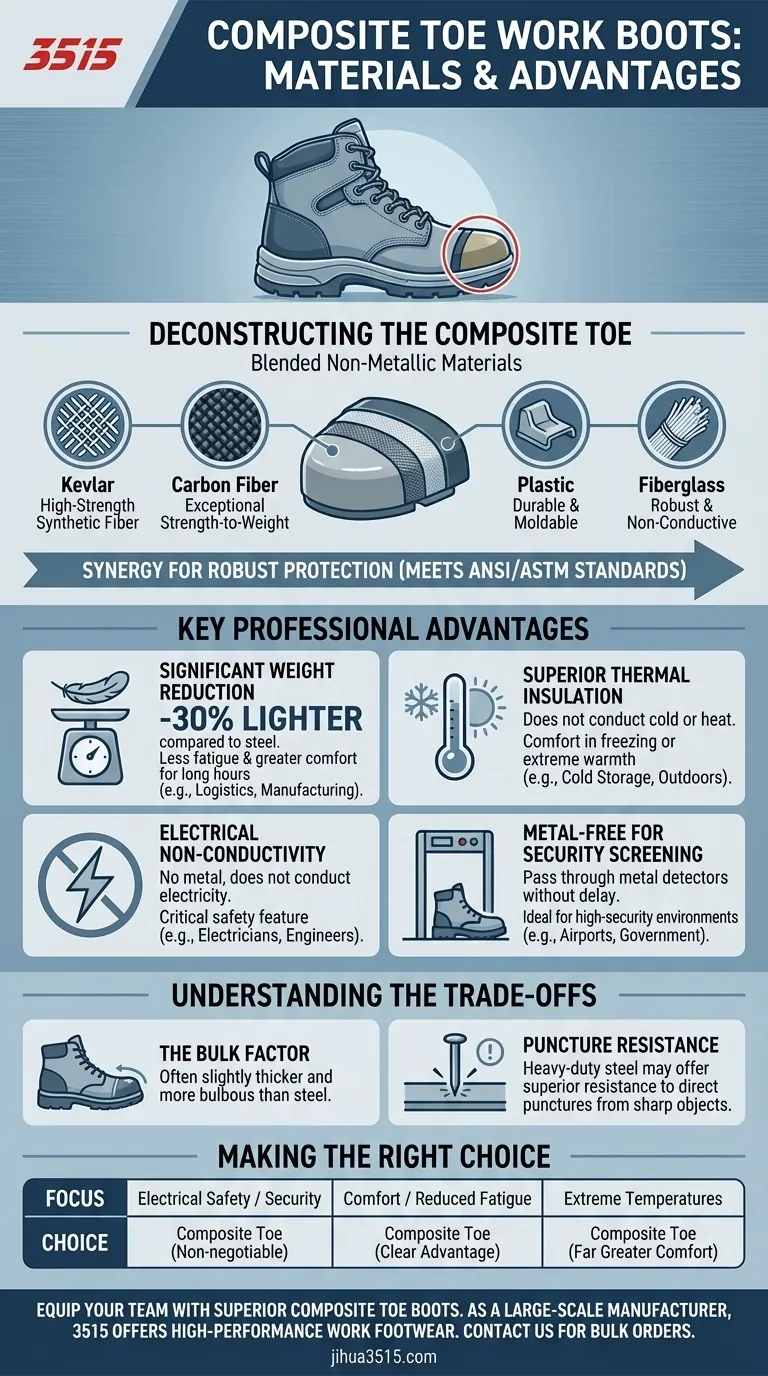 Welche Materialien werden für Arbeitssicherheitsstiefel mit Verbundstoffkappe verwendet und welche Vorteile bieten sie? Erhalten Sie leichte, nicht leitende Sicherheit Visuelle Anleitung