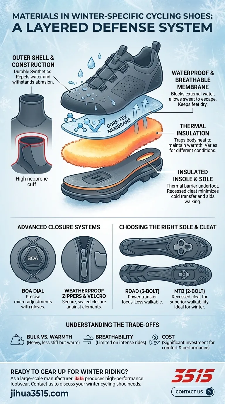 Quels matériaux sont utilisés dans les chaussures de cyclisme d'hiver ? Matériaux clés pour des pieds chauds et secs Guide Visuel