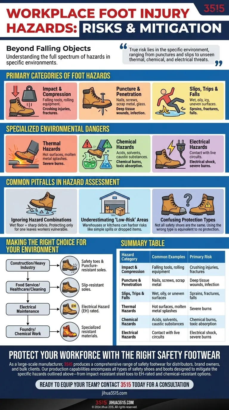 ¿Qué peligros potenciales de lesiones en los pies existen en los lugares de trabajo? Una guía para mitigar riesgos comunes Guía Visual