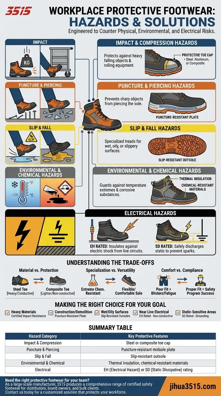 Quali pericoli sono progettati per proteggere le calzature protettive da lavoro? Garantire la completa sicurezza dei lavoratori Guida Visiva