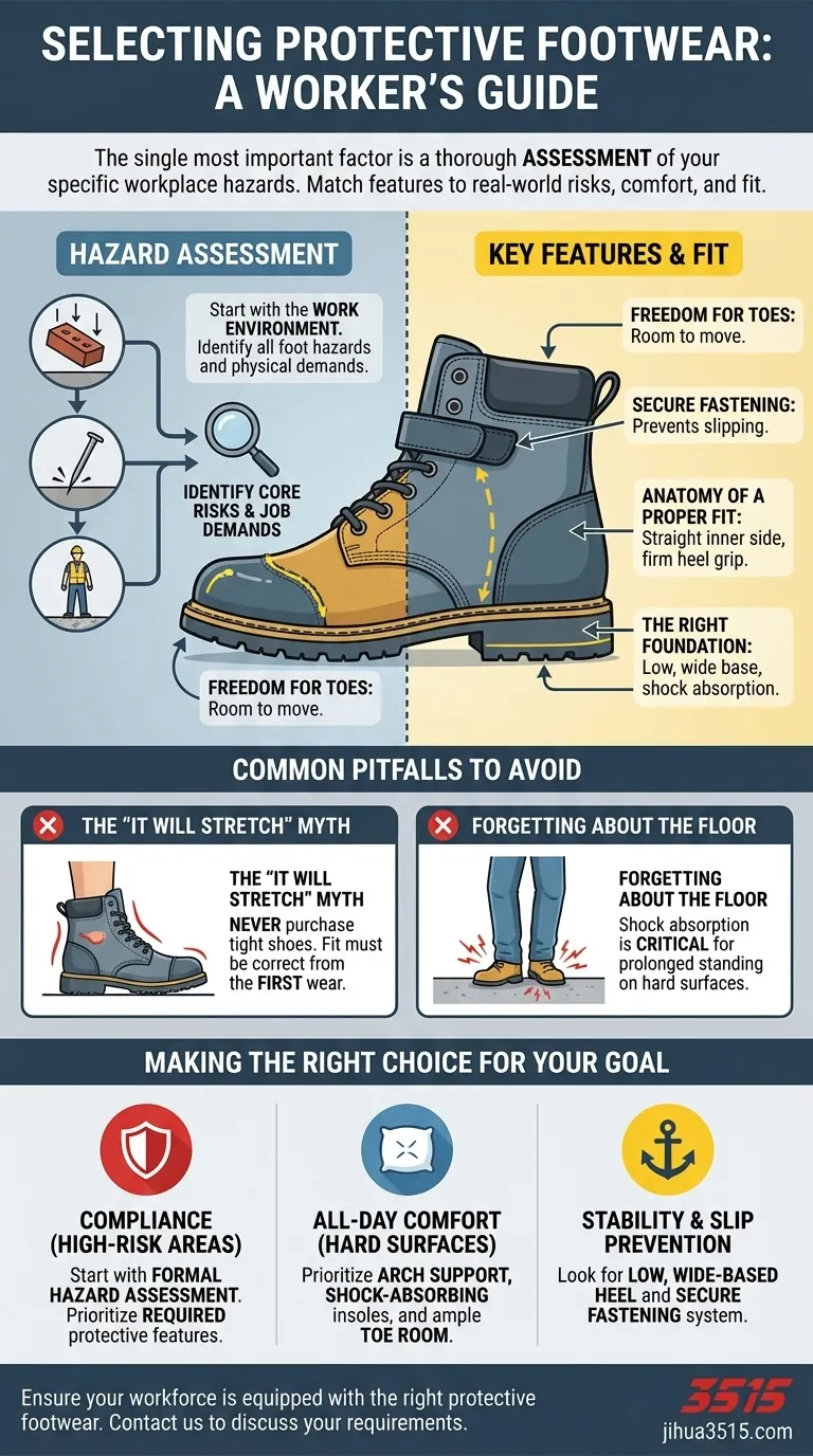 ¿Qué deben considerar los trabajadores al seleccionar calzado de protección? Adapte su bota al peligro para máxima seguridad Guía Visual